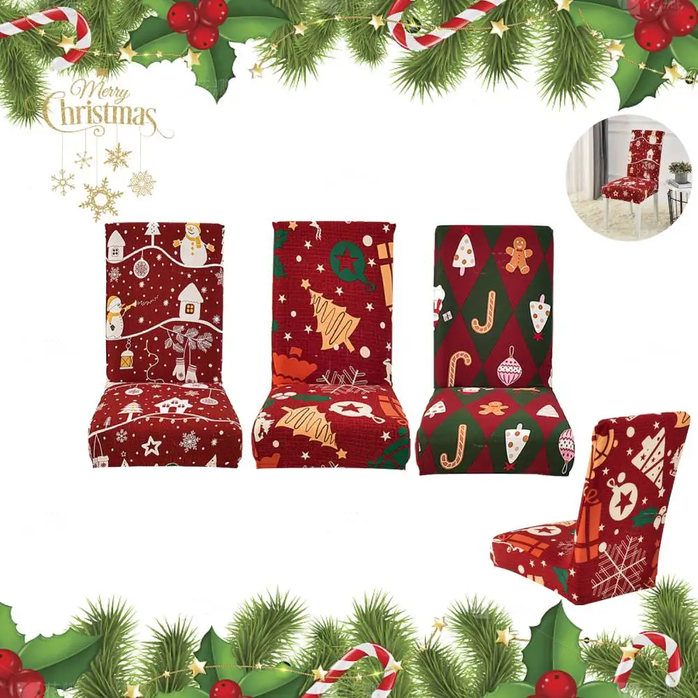 Christmas Chair Cover Elastic Seat Covers Wear-resisting Chair Case Protector Reusable Slipcover for Dining Room Christmas Decor