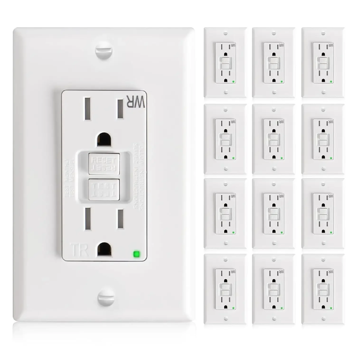 

12 Pack GFCI Outlet 15 Amp with Thinner Design, Weather Resistant (WR), Self-Test GFI Receptacles