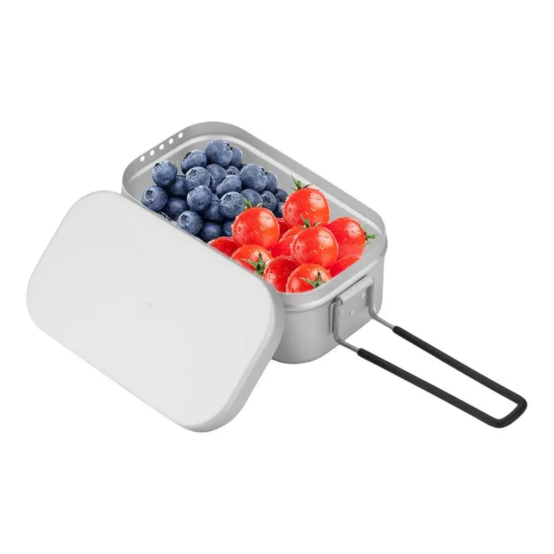 

Lunch Container Foldable Handles Lunch Box Aluminium Lunchbox Lightweight Food Container with Lid Aluminium Camping Tableware
