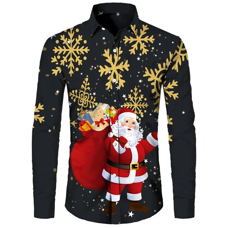 

2024 Men's Long Sleeves Shirt Casual Christmas Themed Button-Down Shirt Shirt Men's Lapel Shirt Long Sleeve New Year Gift Top