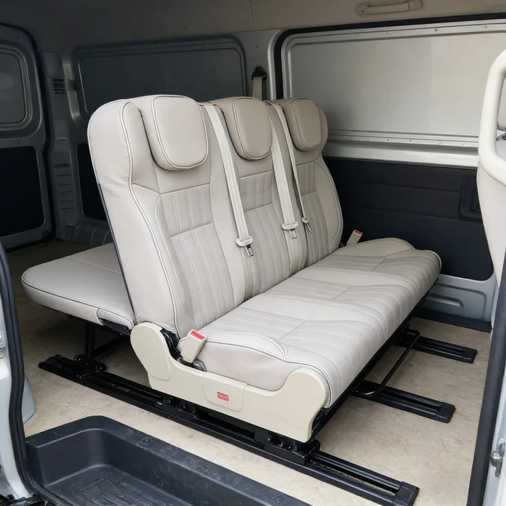 Custom Luxury Leather Car Seat 3-Fold Forward Slip Bed Seat for RV MPV SUV Motorhome Van Replacement Universal Fit