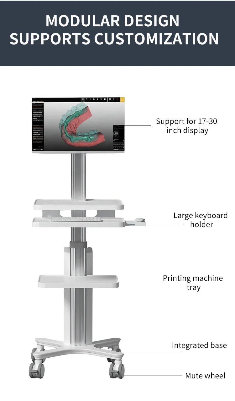 Medical Check RV Mobile Cart Plastic Workstation Adjustable Medical Cart With UPS Battery