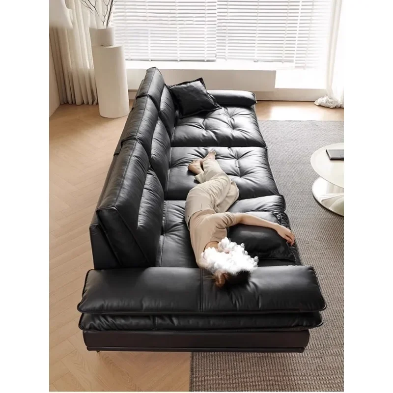 Minimalist sofa removable adjustable backrest living room sofa 2025 new first-layer leather high-footed sofa