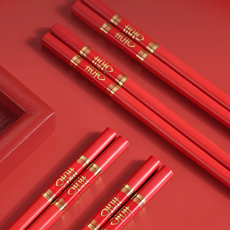 Chinese Red Wedding Red Chopsticks Set Wedding Supplies Joyful Dragon and Phoenix Wedding Anti Slip PET Alloy Joyful Chopsticks