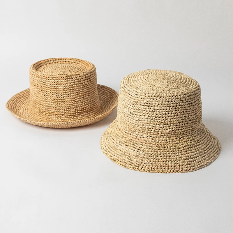 New Summer Natural Raffia Small Brim Raffia Straw Hats For Women Simple Bucket Cap Men Fishermen The Inca Bucket Hat Boater Cap