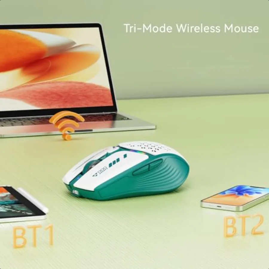 ماوس بلوتوث لاسلكي BT5.0 5.1 + 2.4 جيجا هرتز USB C قابل لإعادة الشحن LED ماوس مستوى البطارية مرئي على شكل قرص العسل غطاء مغناطيسي مع U