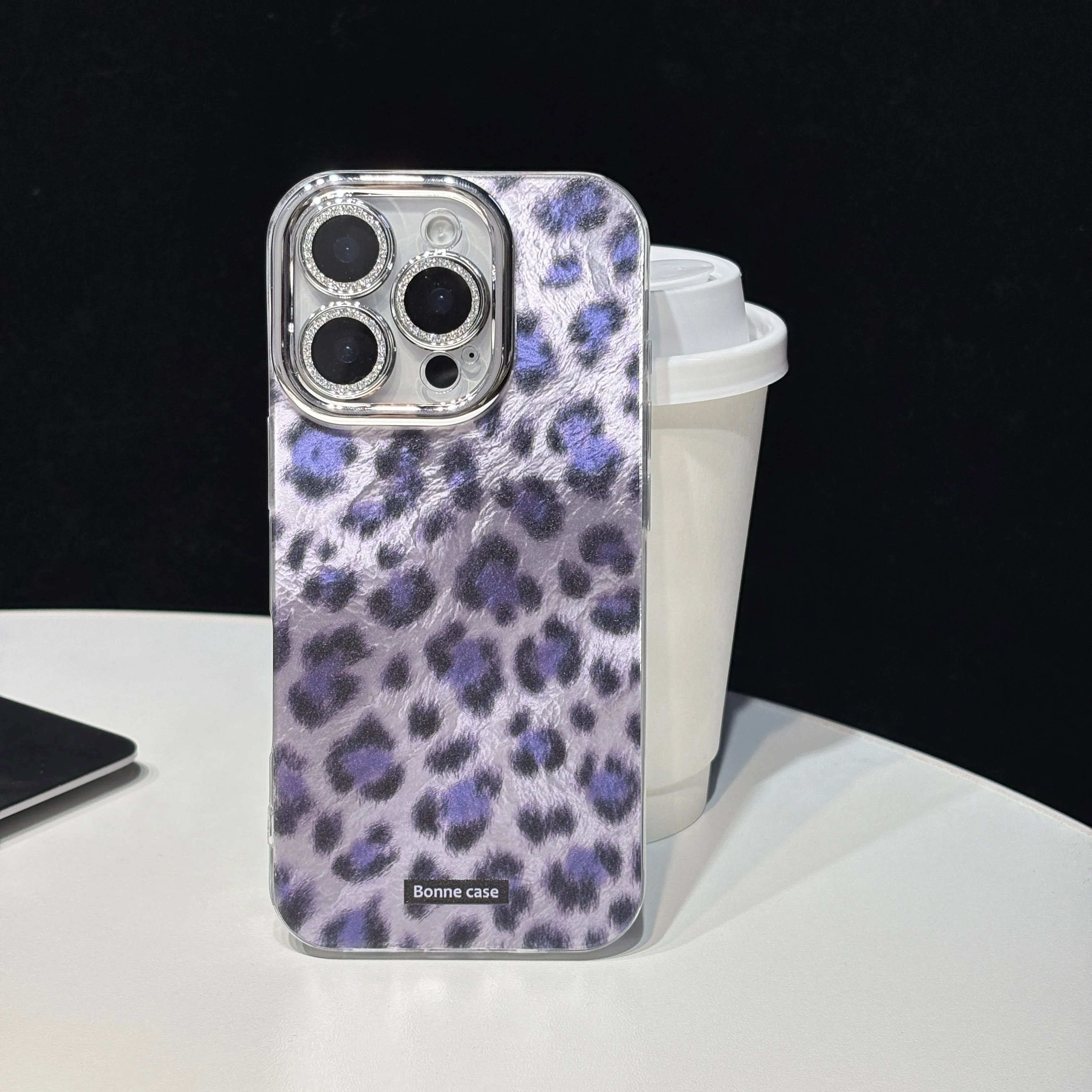 Pink Purple Fleck Leopard Print Glacial Streak with Glass Lens Protecto Cover Case for iPhone 11 12 13 14 15 16 17 Pro Max Air