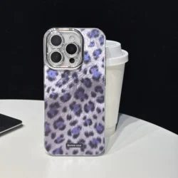 Pink Purple Fleck Leopard Print Glacial Streak with Glass Lens Protecto Cover Case for iPhone 11 12 13 14 15 16 17 Pro Max Air
