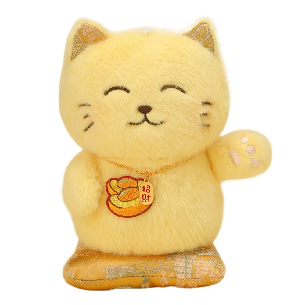 

Desktop Decor With Necklace Lucky Cat Ornament Fluffy Stuffed Lucky Cat Cartoon Soft Lucky Cat Stuffed Doll Christmas