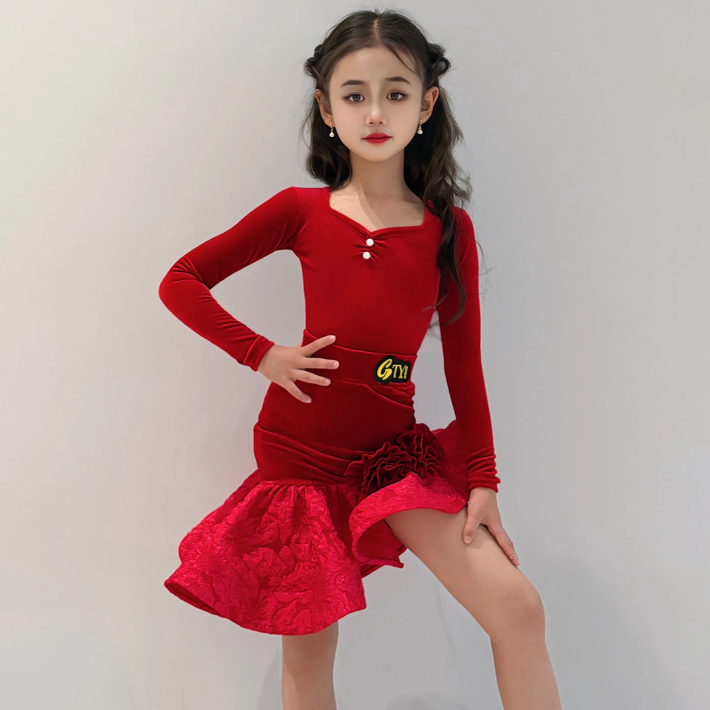 Traje de dança latina meninas salsa vestido de dança latina meninas vestido de salão padrão dança saia criança vestido de prática latina