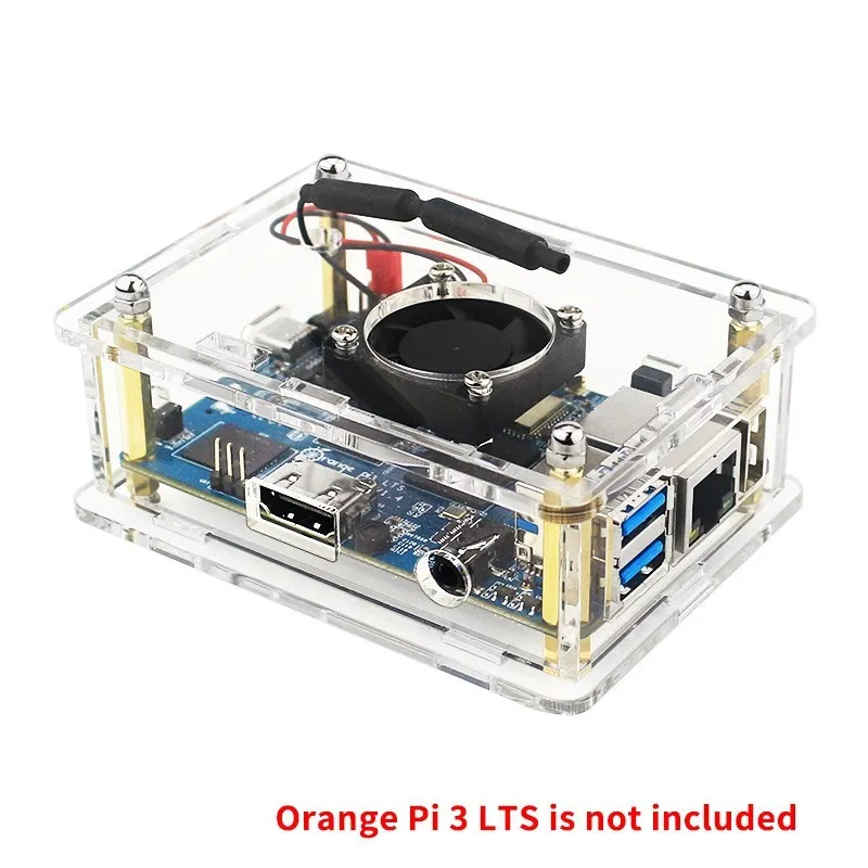 Carcasa acrílica para naranja Pi 3 LTS tranparente, carcasa transparente, ventilador de refrigeración opcional, disipadores de calor, Kit de funda naranja Pi 3 LTS