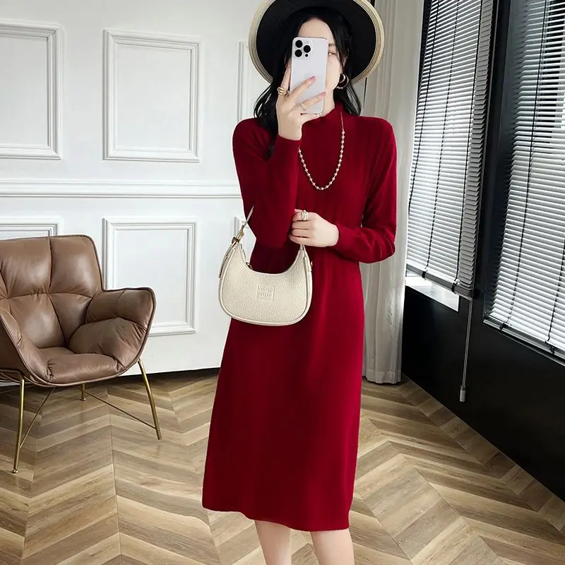 Winter Clothes Woman Half Turtleneck Warm Pullover Tops Spring Autumn Long Dress Fashion Knitwear Woolen Sweater For Women