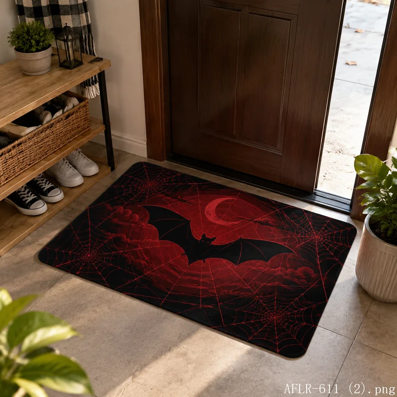 VIKAMA Gothic Bat Doormat, Non-Slip and Easy-to-Clean Welcome Mat, Halloween Party Indoor and Outdoor Entryway Decorative Rug