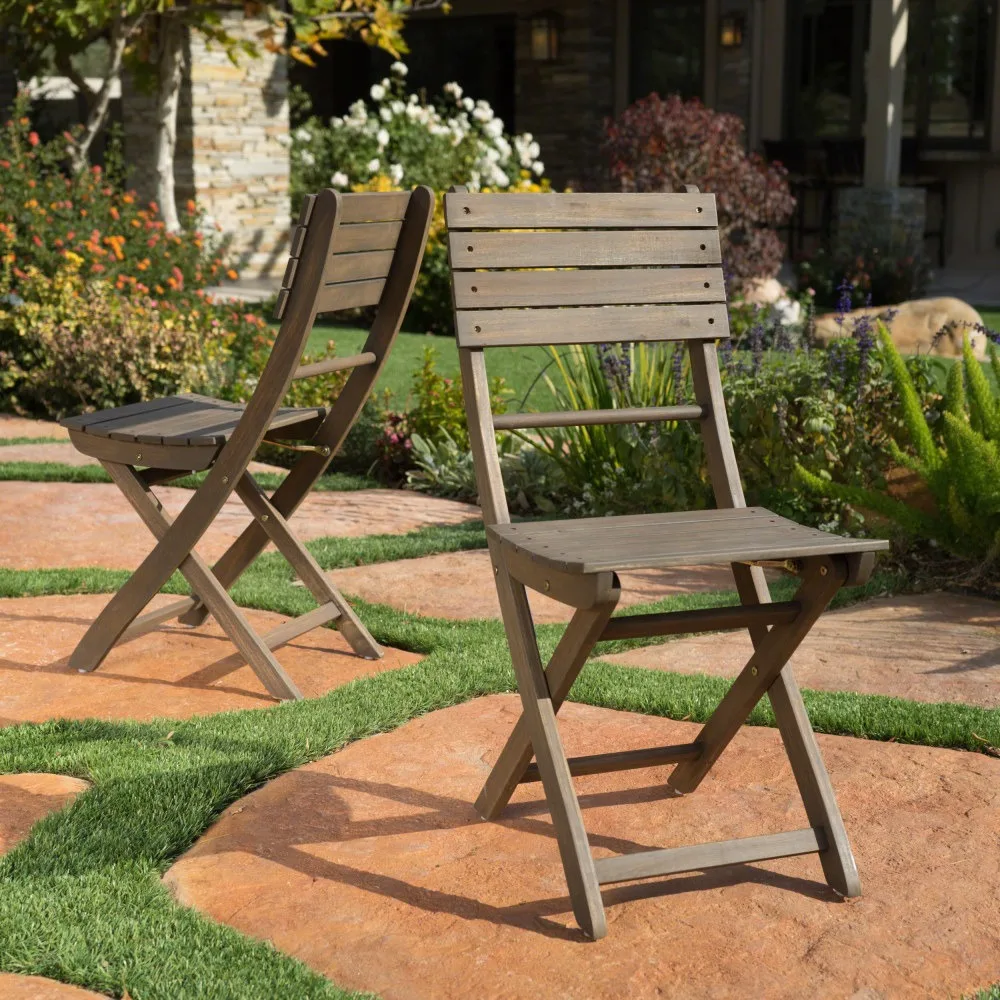 Chaise de salle à manger pliante d'extérieur en bois d'acacia (lot de 2), chaises de jardin grises