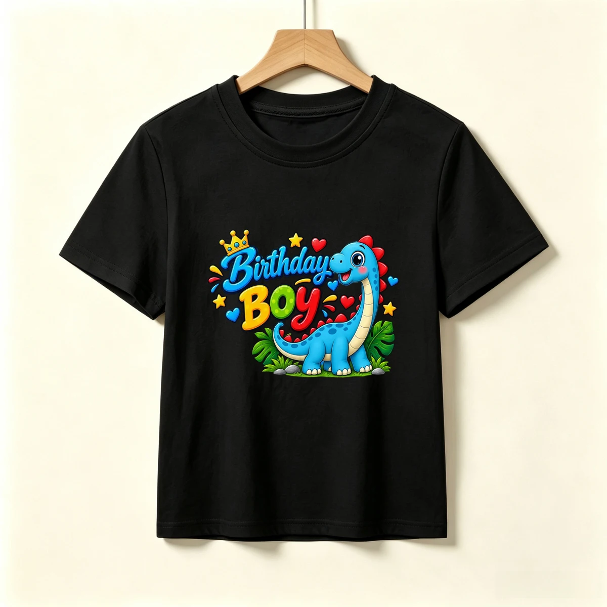 Dinosaur Birthday Boys T-Shirt Cute Blue Dino Crown Graphic Toddler Birthday Party Short Sleeve Tshirt Kids Birthday Gift Outfit