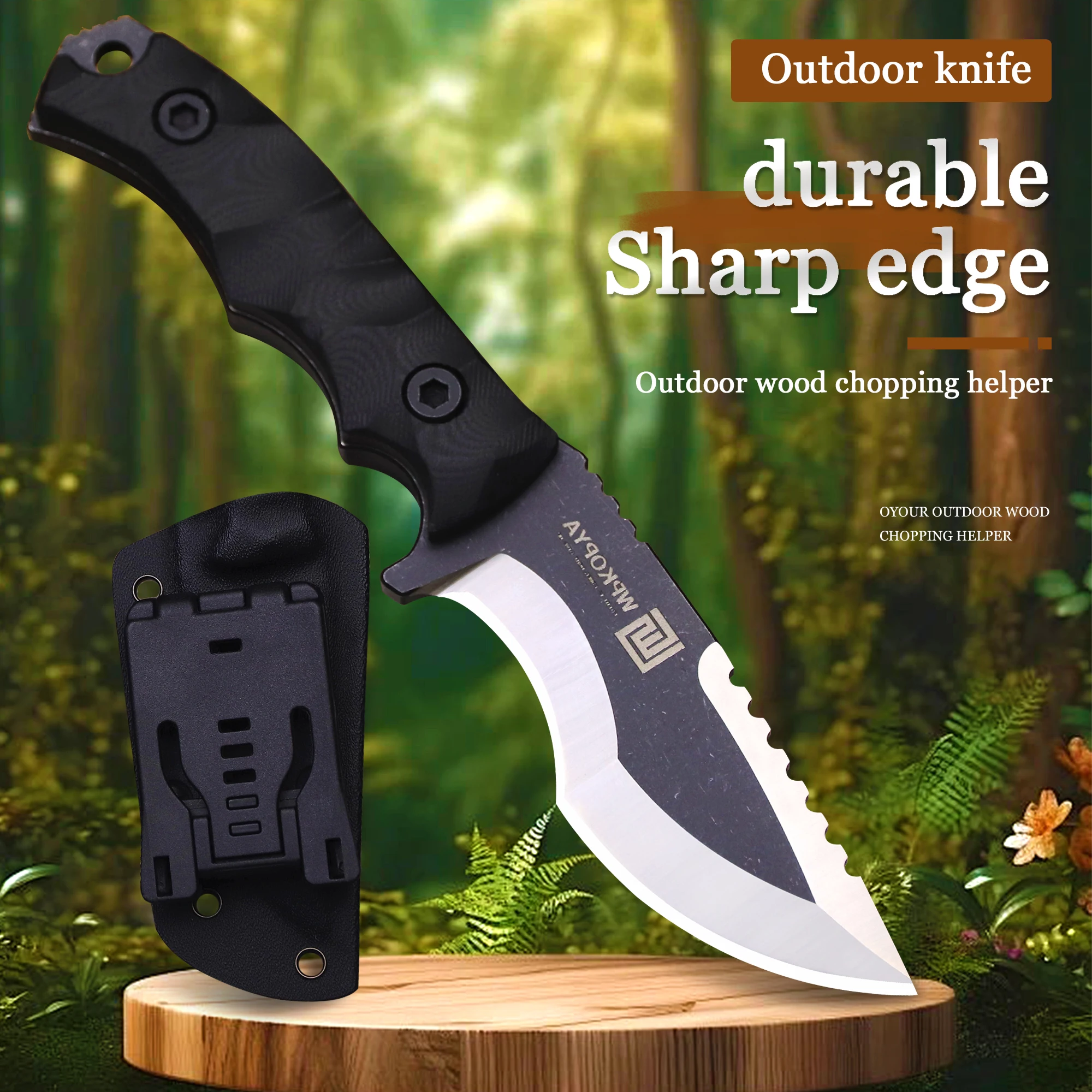 WPKOPYA U.S.A (Megalohyla) Outdoor tactics Straight knife + sheath, high hardness, sharp hunting knife, jungle EDC knife