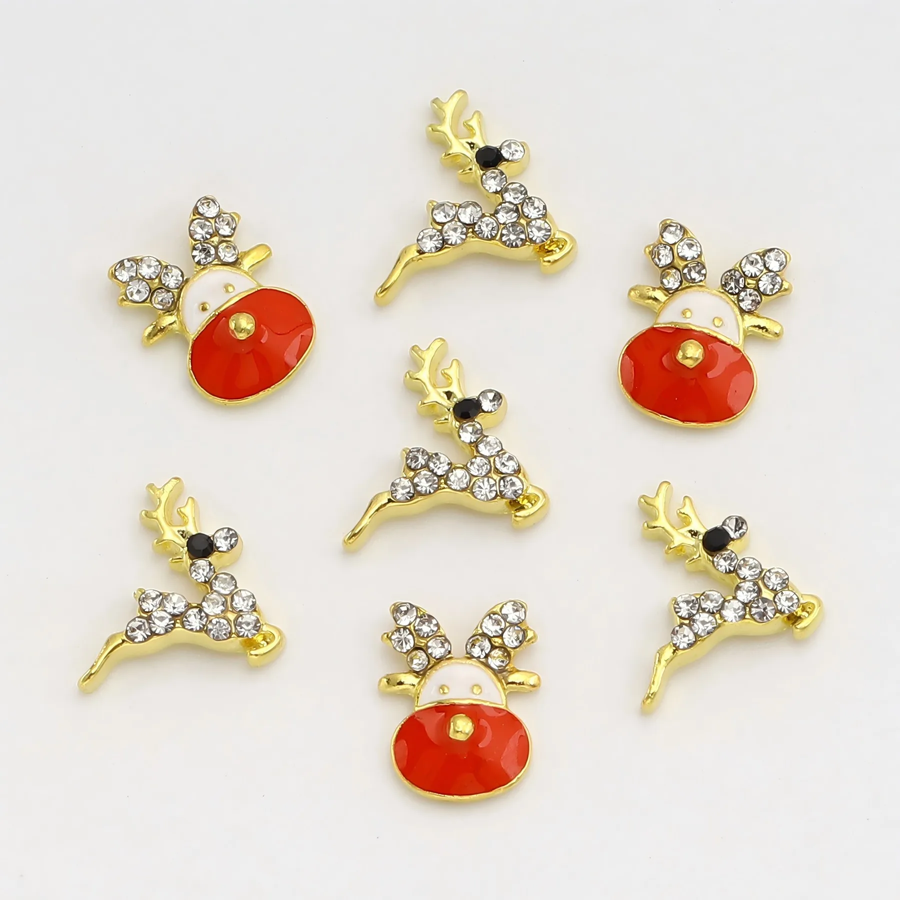 10 pcs 3D Metal Deer Head Series Nail Art Accessories, shiny Rhinestone Crystal Gemstone Oil Drip, Christmas Design Nail charms