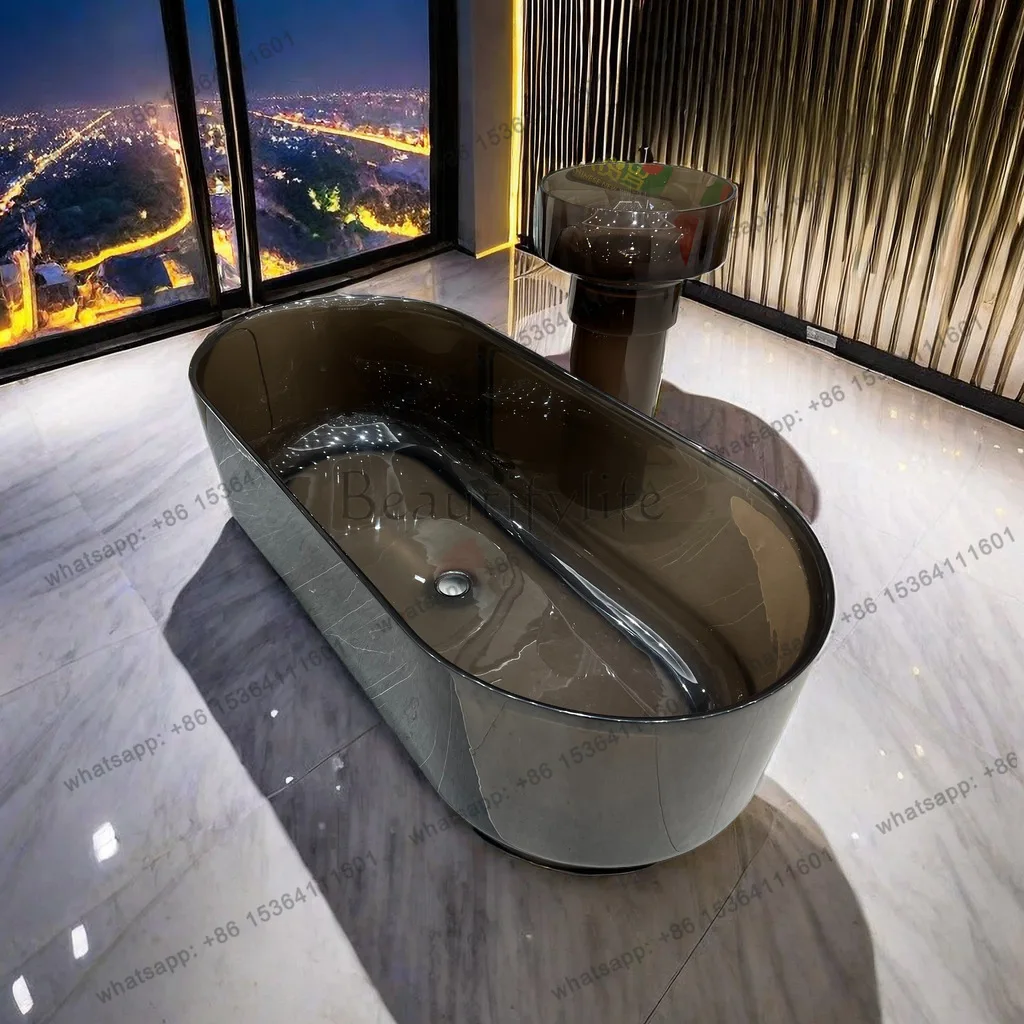 Oval transparent resin bathtub Small apartment household independent colored crystal hotel B & B bathtub