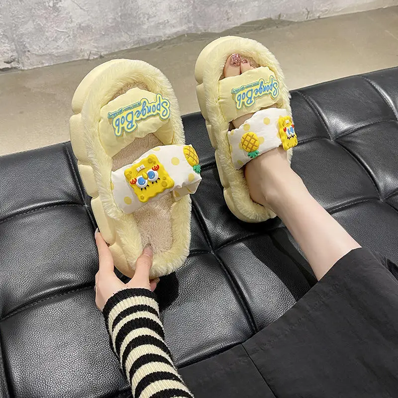 Winter nieuwe pluche katoenen pantoffels voor meisjes Cartoon schattig huis dikke bodem pluche pantoffels comfortabel en zoet om buitenbanken te dragen