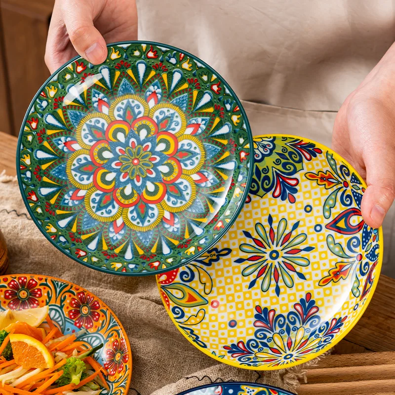 

6.5inch Bohemia Ceramic Western Steak Plate Vintage Household Resterant Creative Bone Dish Fruit Dinner Tableware Plate 2025 New
