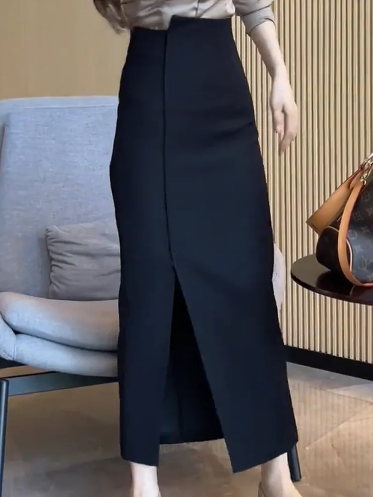 

Ele Bla High Waist Skirt for Women Sli Busin Faion Spring New Arrival Bodycon Straight Leg Split Skirt