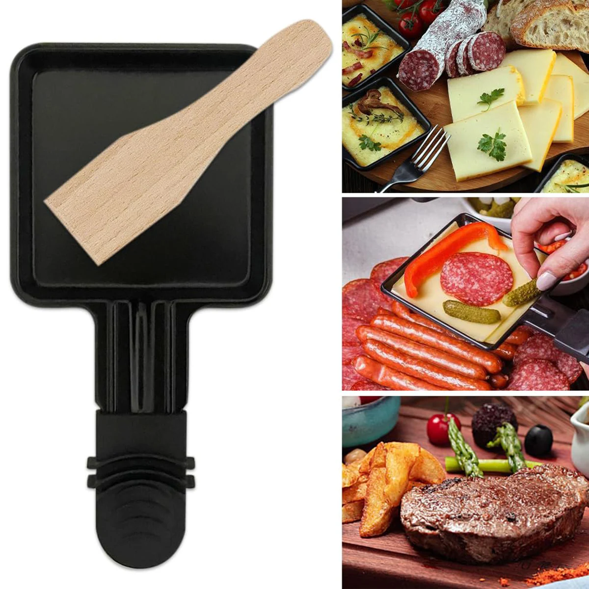 

4pcs Square Raclette Pan With Non-stick Coating With Insulated Handle Shovel,portable Cooking Tray For Melted Cheese Omelette