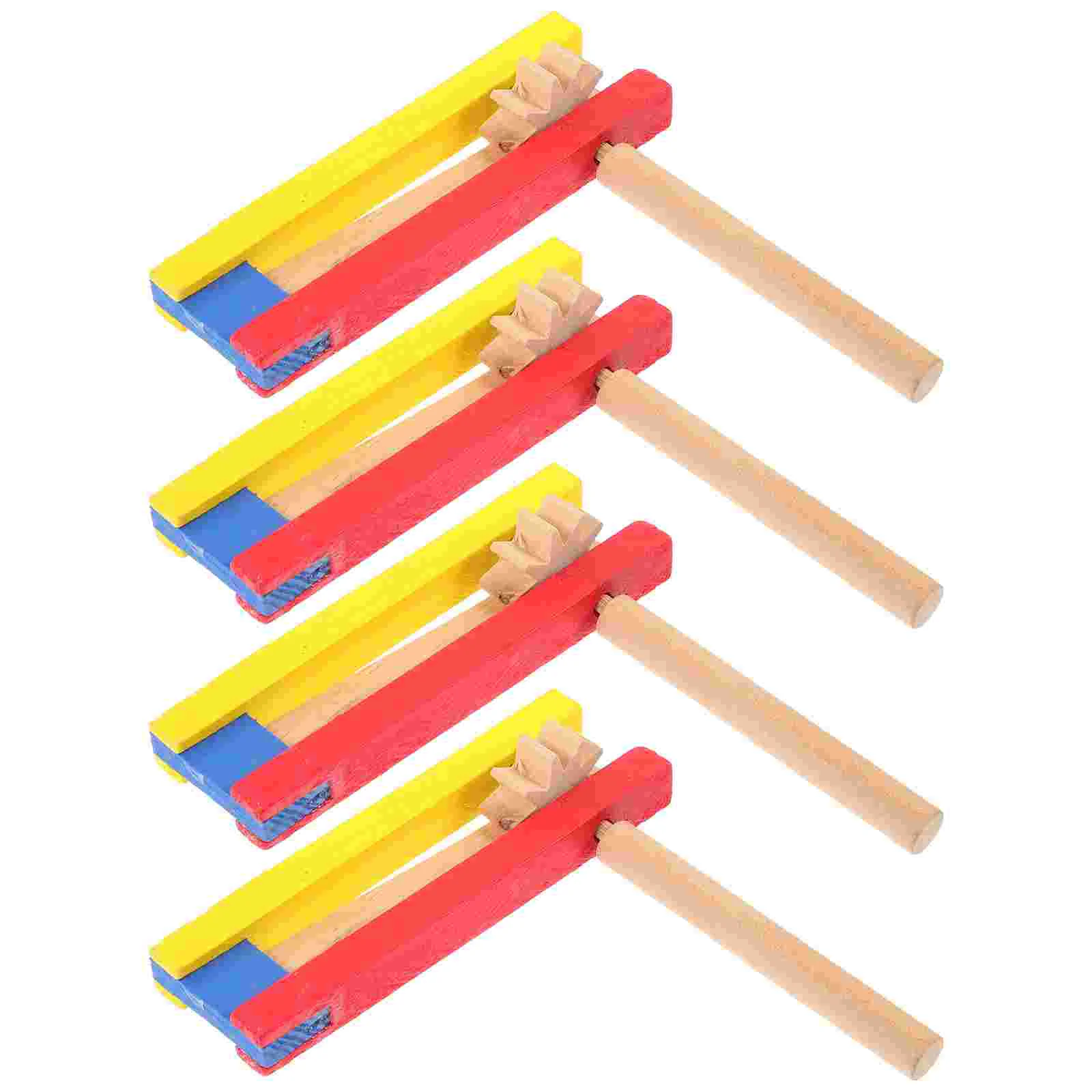 4 Pcs Matraca Noise Maker Ratchets Musical Instruments Percussion Castanet Long Handle Wooden Child