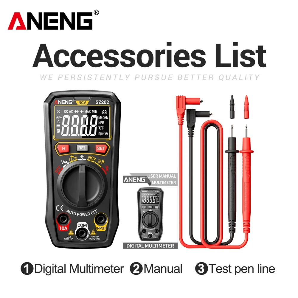 Intelligente Digitale Multimeter Tester ANENG SZ202 AC/DC Spanning Stroom 4000 Telt Zoemer Meter Weerstand Condensator NCV Gereedschap