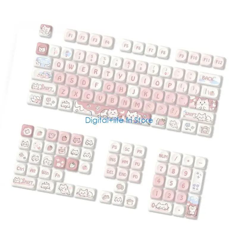E06D MOA Height Keycaps 132Piece Heat Sublimated Color Strawberry Kitten Keycaps Set