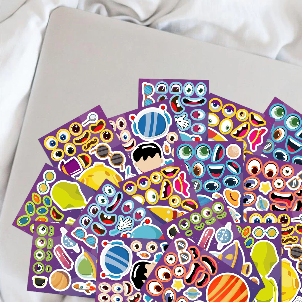 8PCS Space Planet Astronaut Collage Stickers Anime Cute Cartoon Puzzle DIY Hand Account Water Cup Refrigerator Stickers