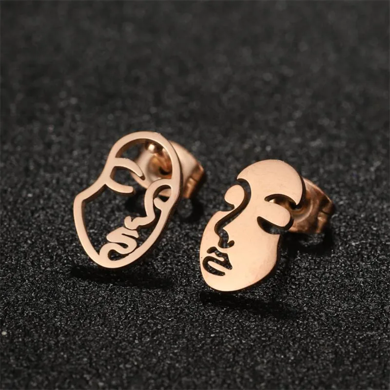 Fashion Girl Face Abstract Stud Earrings for Women Simple Human Face Asymmetry Earings Elegant Female Ear Jewelry Gifts image 3