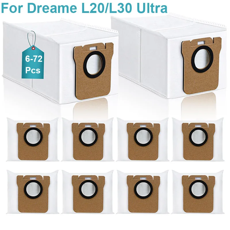 

72-6 Pack Dust Bags for Dreame Bot L20 Ultra/L30 Ultra/X20 Pro Robot Vacuum Capacity Auto-Seal Disposable Trash Replacement Bag