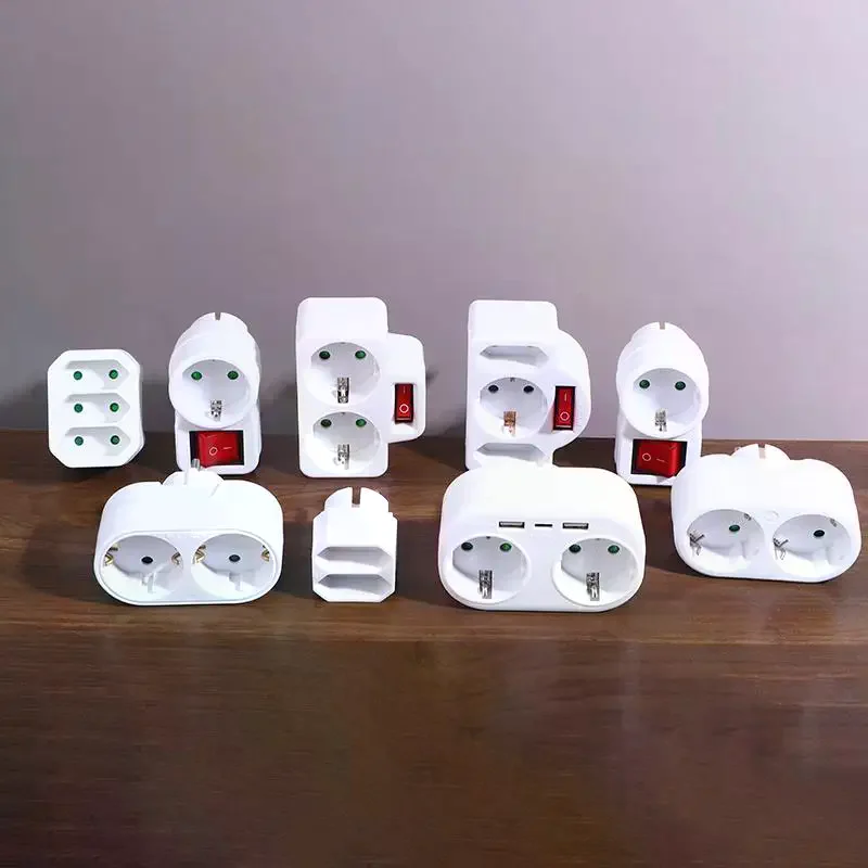 1 To 3 Plug EU Socket Adapter With Switch 16A Plug Adapter Travel Charging German Standard Power Converter For Portugal Turkey