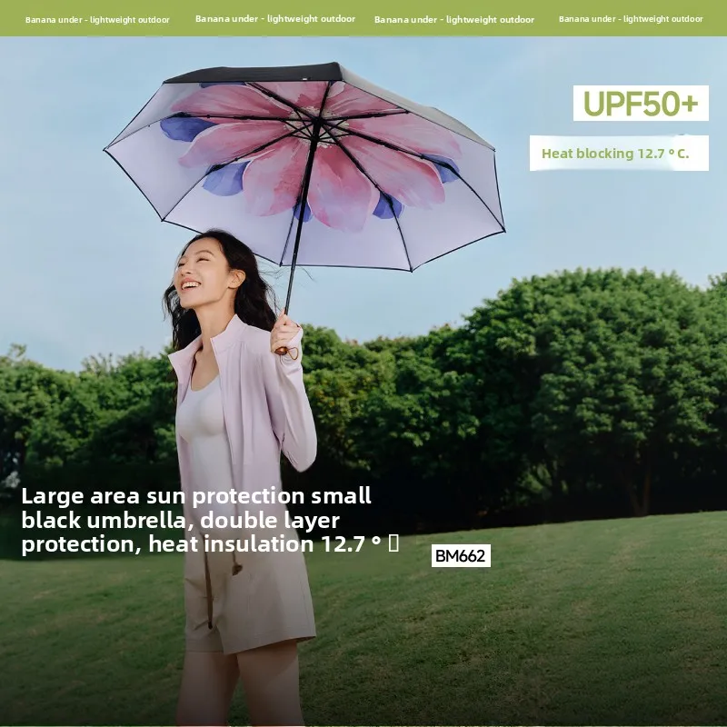 

Banana Leaf Large Flower Double Layer Sunscreen Umbrella BM662 Sunshade Umbrella Black Glue UV Protection Three Sun Umbrella