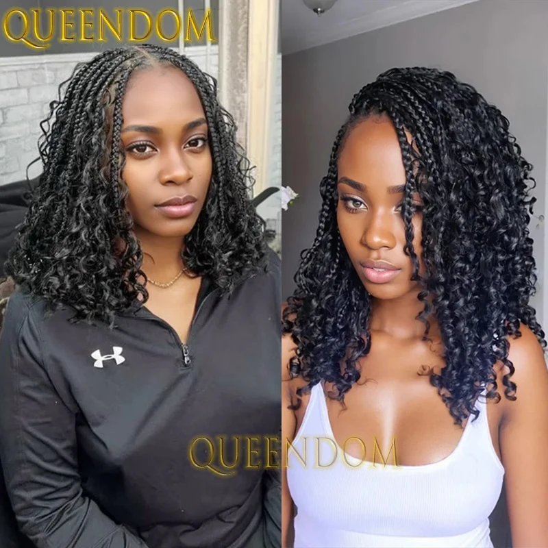 

Queendom Synthetic Bohemia Braided Wig 12 Inch Full Lace Short Bob Box Braid Wig Knotless Cornrow Crochet Braids Dreadlock Wigs