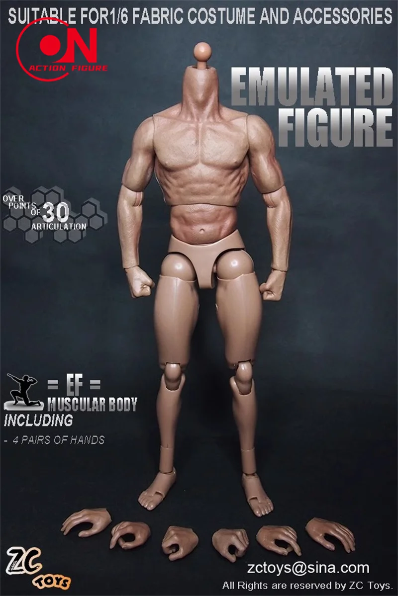 ZCTOYS S001 S002 S005 1/6 Male Muscle Joint Body 12-inch Soldier Action Figure Super Flexible Body Fit 1:6 Neckless Head Sculpts