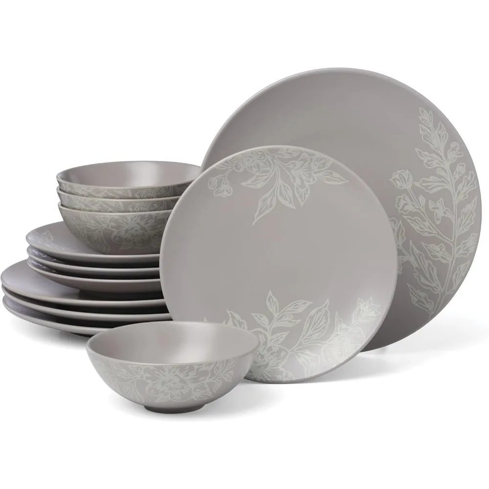 

897506 roseto 12-piece dinnerware set, pumice, grey