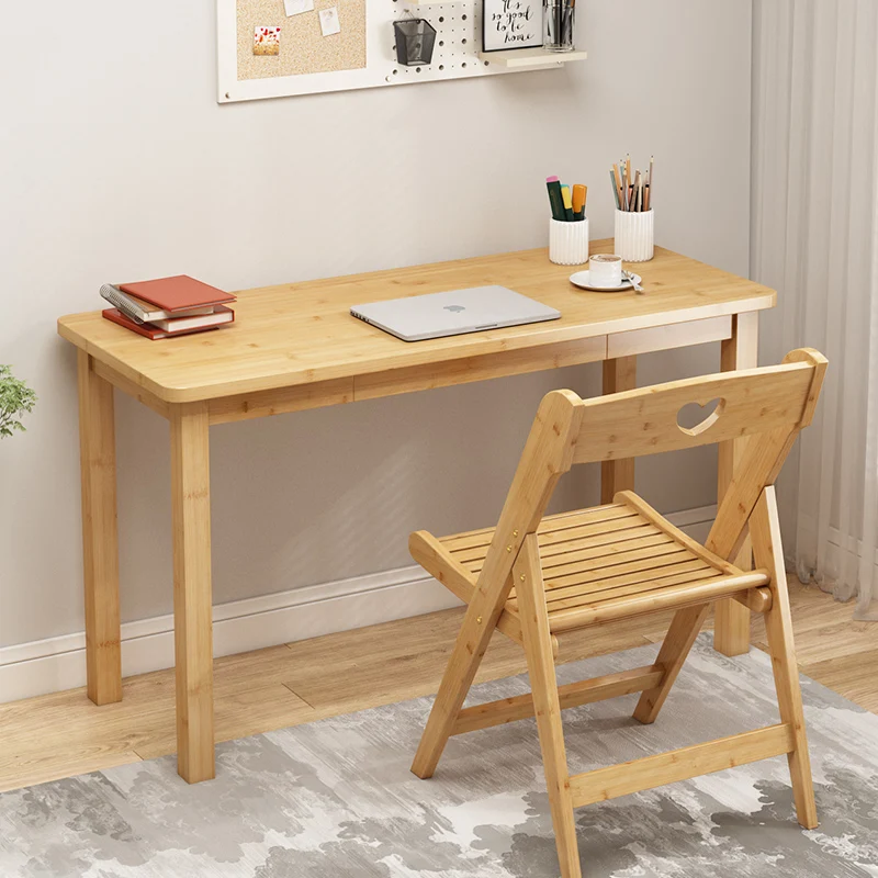 Nordic Scandinavian Low Study Table Multi-Function Bamboo Wooden Desk with Storage Drawer