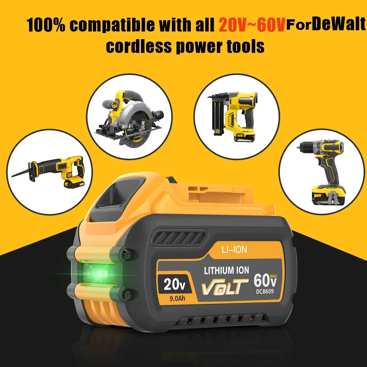 20V/60V Voor Dewalt Batterij Max Vervanging Li-Ion Batterij Voor Dwalt Dcb609 DCB547-XJ Dcb200 Dcb201 Gereedschapsbeslag