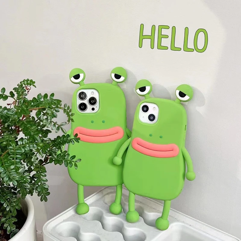 Lustige, weiche 3D-Frosch-Handyhülle aus Silikon für iPhone 14 13 11 12 15 16 17 18 Pro Max XS 8 Plus, Cartoon, niedlich, stoßfest, Bumper-Cover – Detail 17