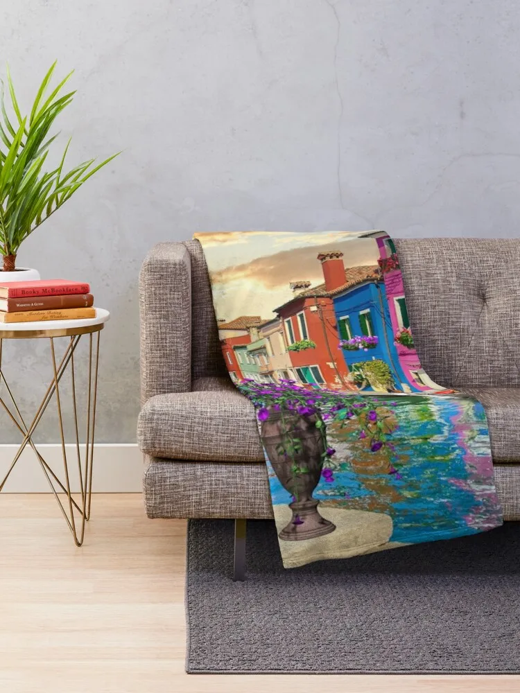 Jigsaw Puzzle Romantic Venice Lamplight Alfresco Dining Gondola on Canal 1000 piece Adults Throw Blanket Shaggy Blankets