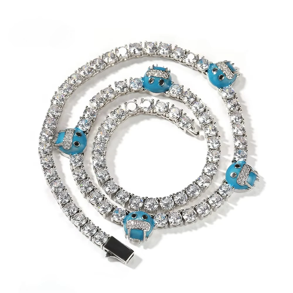 

Iced Out CZ 5mm Tennis Chain Smile Bling Tennis Necklace Glowing Smile Fashion Designer Rapper Jewelry
