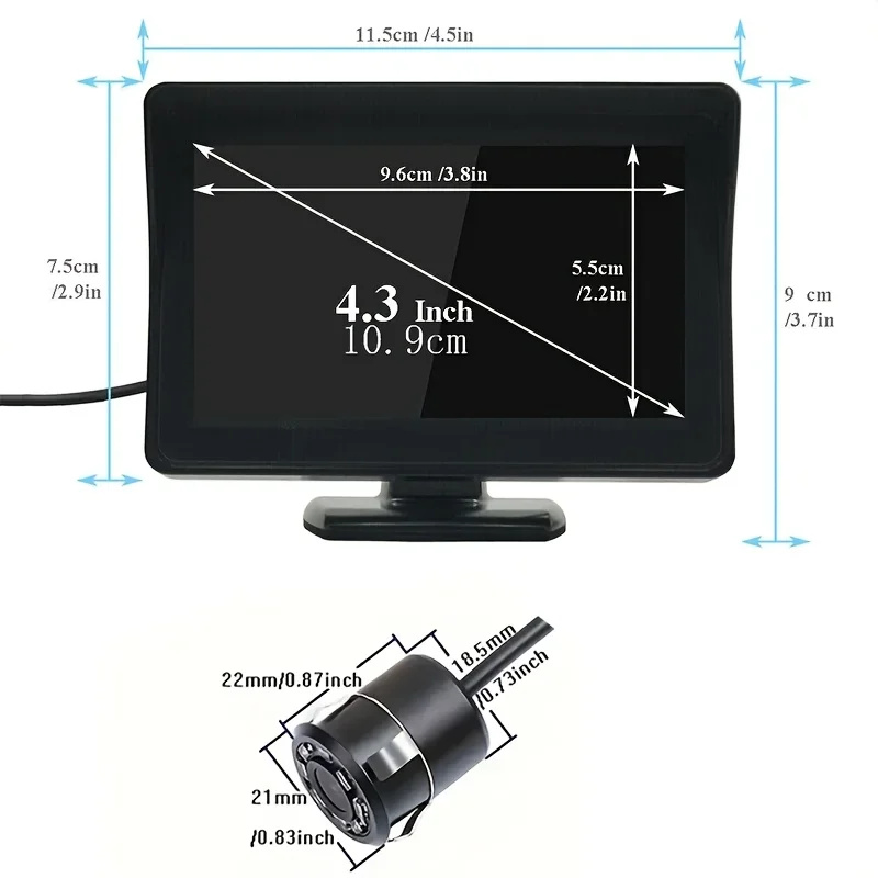 4.3In Monitor 8pcs LED Lights- High-Definition Reversing Rearview Camera Kit- for Car, Pickup, SUV, Camper, Truck, Van etc.