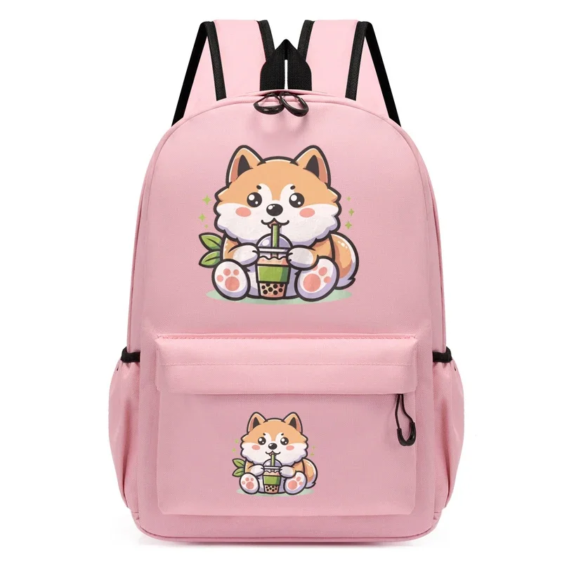 Sac à dos Shiba Inu Cartoon Students Bookbag, Anime School Bags, Drinking Boba Tea, Animal Bookbag, Girls and Boys