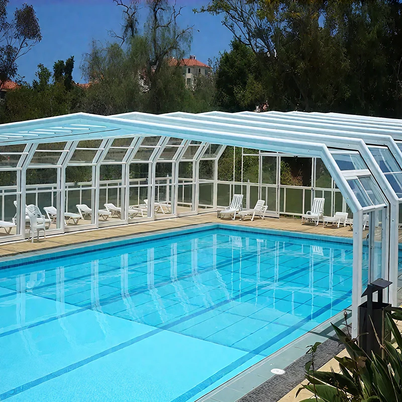 Aluminum Telescopic Swimming Pool Enclosure Retractable Pool Cover Transparent Roof Pool Shelter Outdoor Garden Waterproof