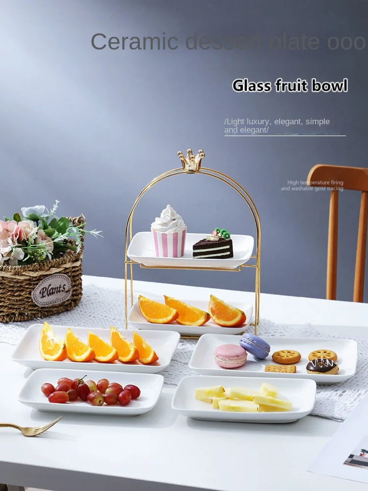 Ceramic Multi-Layer Fruit Tray Afternoon Tea Simple Dim Sum Rack Wedding Table Snack Cake Plate Home