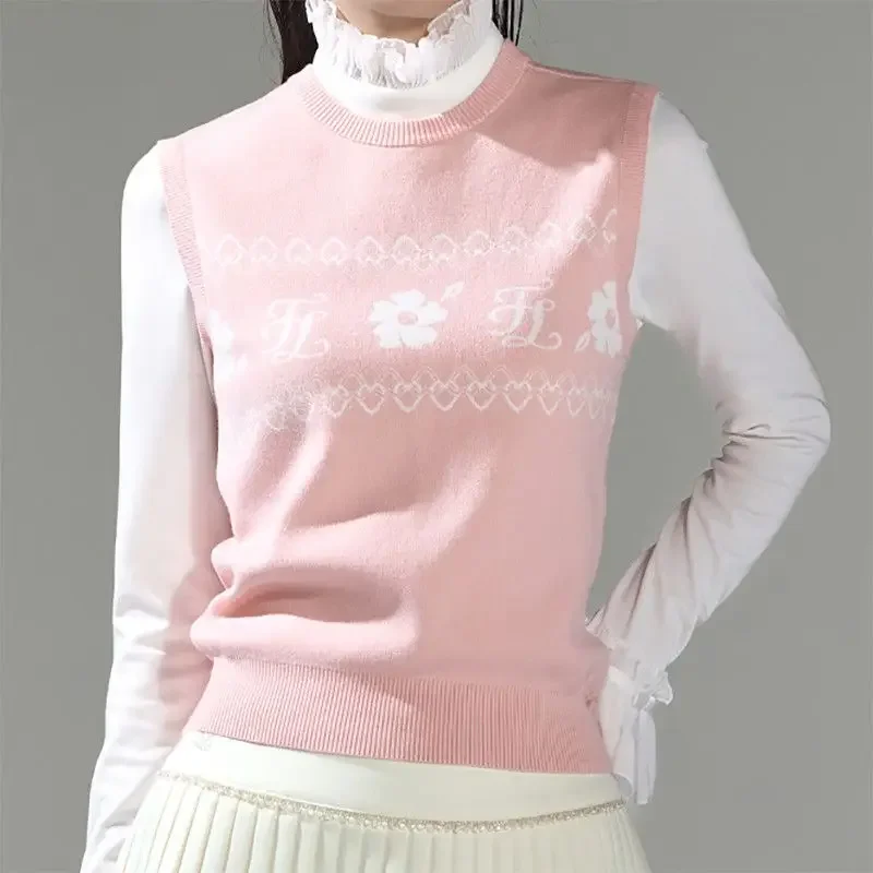 Autumn Winter Golf Wear Women 2026 High Quality Golf Vest Fashion Jacquard Knit Sweater Korean New Vest Women Golf Clothing