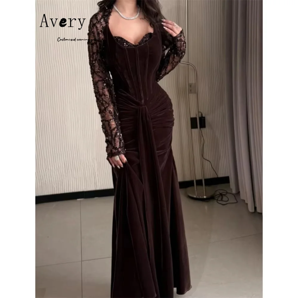 

Avery Custom Brown Sweetheart Fishtail Long Sleeve Luxurious Women's Evening Dresses for Events Bespoke Occasion Dresses Dress