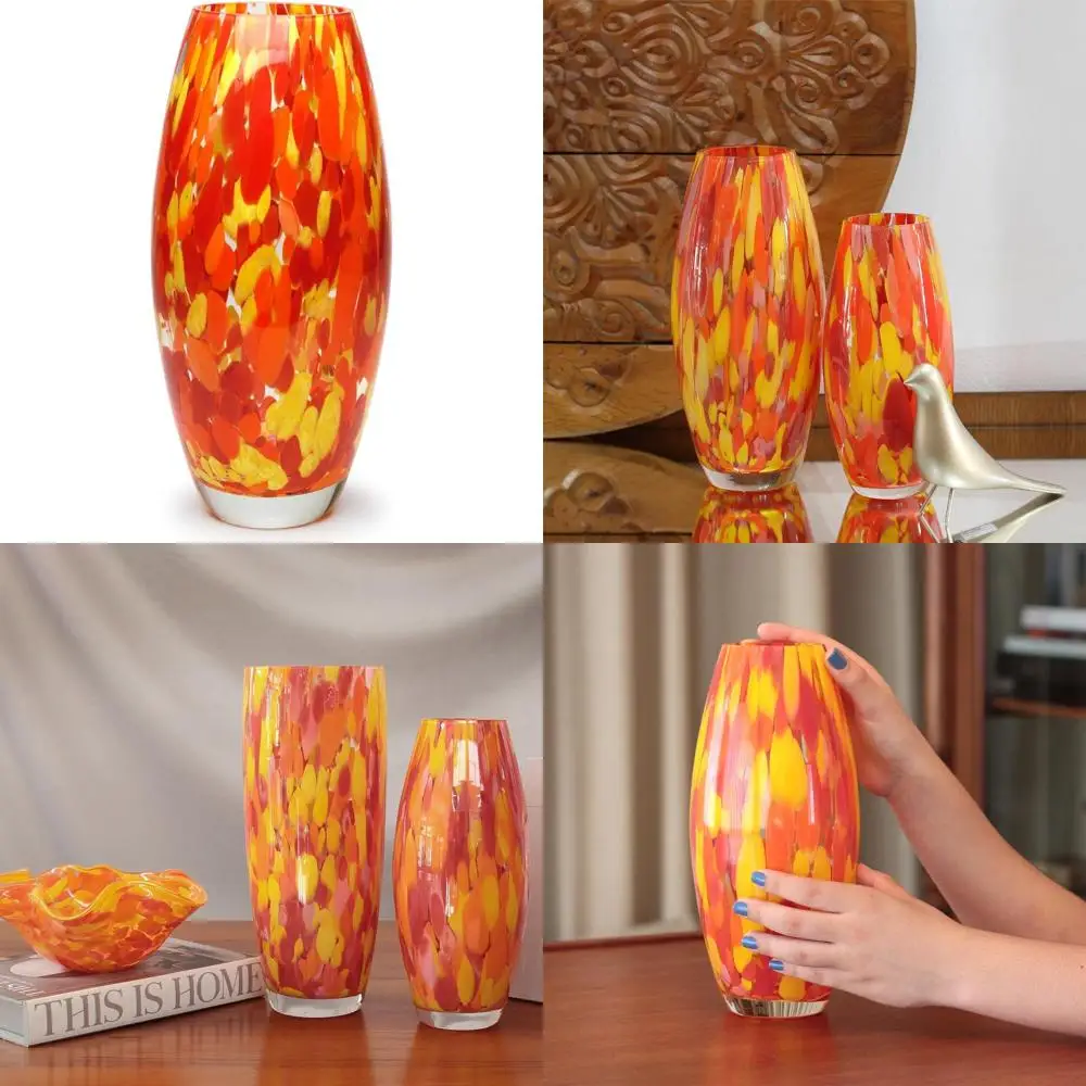 مزهرية زجاجية Ca D Oro برتقالية/أصفر، زجاج فني على طراز مورانو منفوخ يدويًا للزهور والديكور - موديل Oliva G