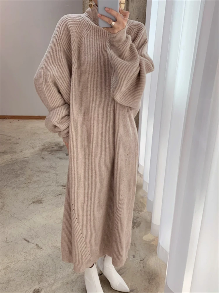 Kobiety sukienka sweter kobiety sukienka grube zimowa, jesienna z długim rękawem sukienki z dzianiny golf czarny z dzianiny Maxi Vintage Oversize